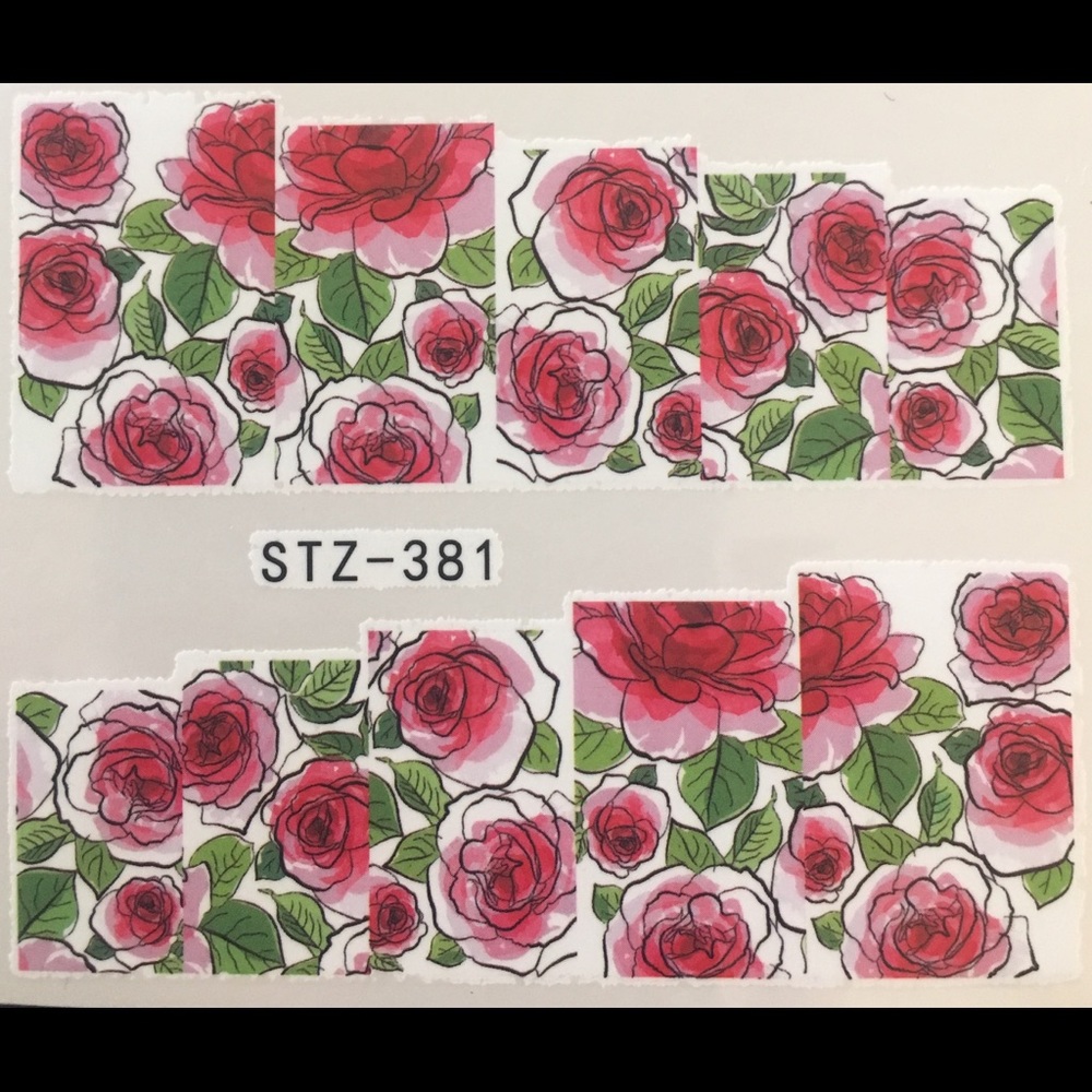 3/ $12 Nail Art Waterslide Tattoo Outline Red Rose